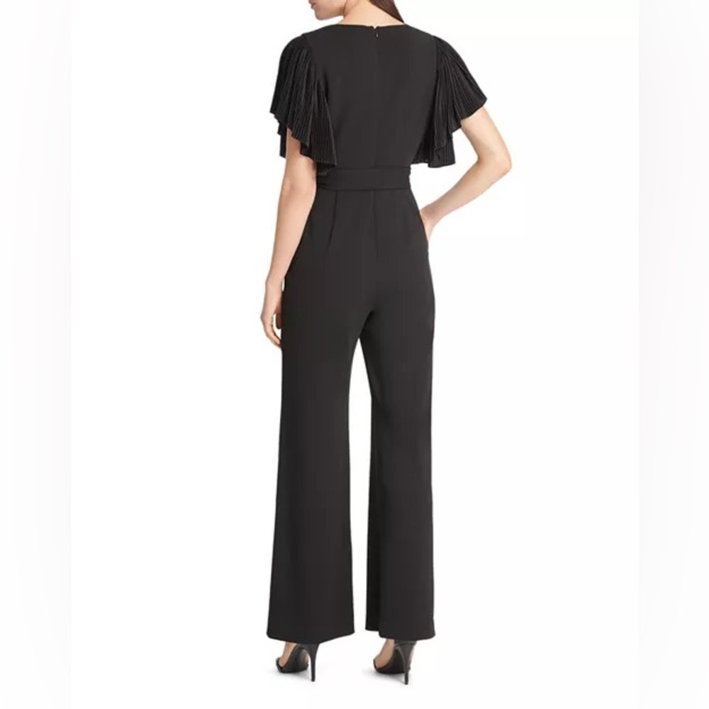 Eliza J Black Pleated Flutter-Sleeve Jumpsuit size 14W - Picture 2 of 9